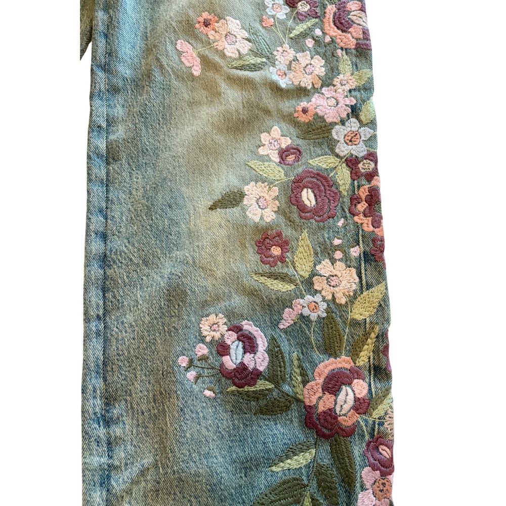 Lucky Brand NWOT Boho Floral Embroidered Baggy Wide Leg Jeans 2/26 - Picture 3 of 8